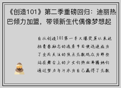 《创造101》第二季重磅回归：迪丽热巴倾力加盟，带领新生代偶像梦想起航